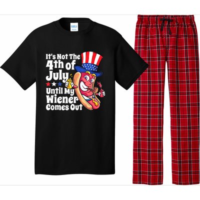 Mens Funny 4th Of July Hot Dog Wiener Comes Out Adult Humor Gift Pajama Set