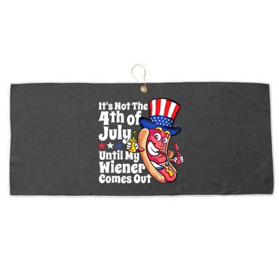 Mens Funny 4th Of July Hot Dog Wiener Comes Out Adult Humor Gift Large Microfiber Waffle Golf Towel