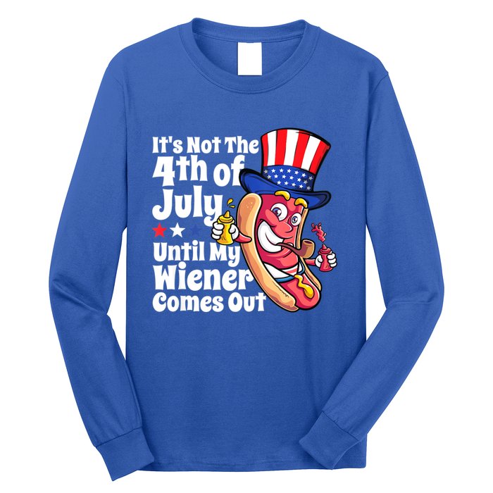 Mens Funny 4th Of July Hot Dog Wiener Comes Out Adult Humor Gift Long Sleeve Shirt