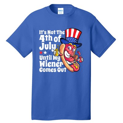 Mens Funny 4th Of July Hot Dog Wiener Comes Out Adult Humor Gift Tall T-Shirt