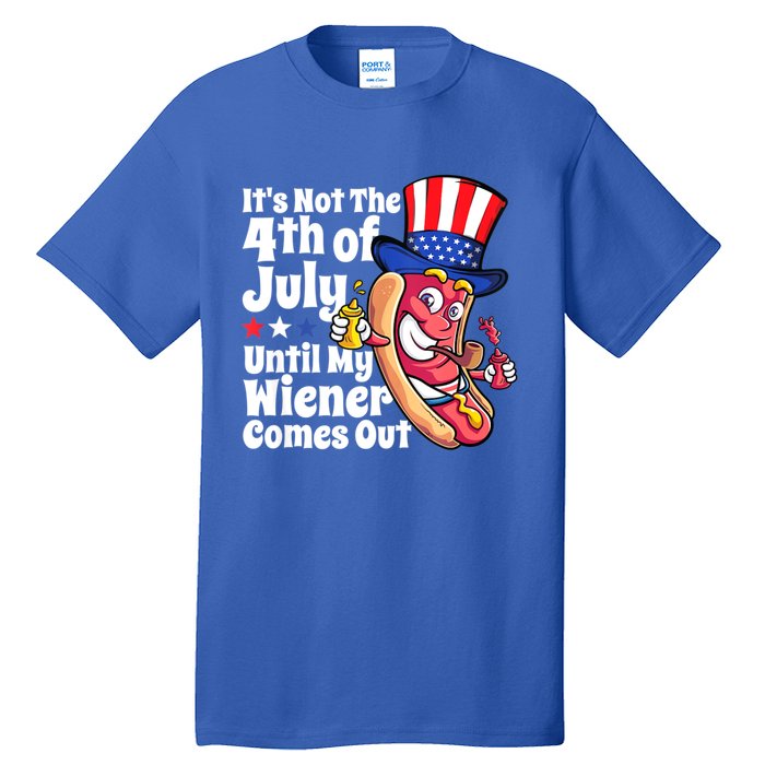 Mens Funny 4th Of July Hot Dog Wiener Comes Out Adult Humor Gift Tall T-Shirt