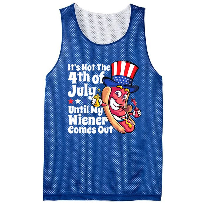 Mens Funny 4th Of July Hot Dog Wiener Comes Out Adult Humor Gift Mesh Reversible Basketball Jersey Tank