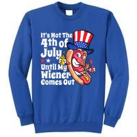 Mens Funny 4th Of July Hot Dog Wiener Comes Out Adult Humor Gift Tall Sweatshirt