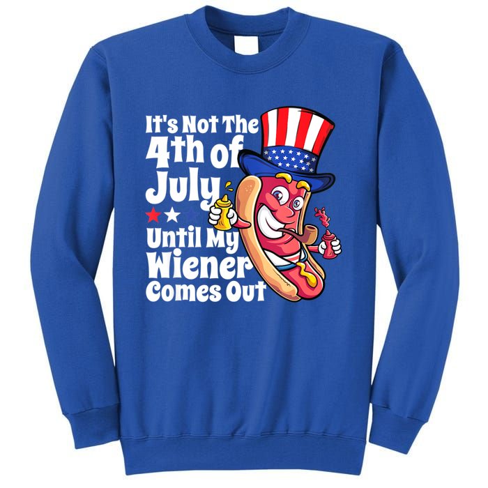 Mens Funny 4th Of July Hot Dog Wiener Comes Out Adult Humor Gift Tall Sweatshirt