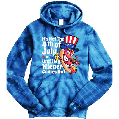 Mens Funny 4th Of July Hot Dog Wiener Comes Out Adult Humor Gift Tie Dye Hoodie