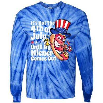 Mens Funny 4th Of July Hot Dog Wiener Comes Out Adult Humor Gift Tie-Dye Long Sleeve Shirt