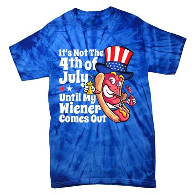 Mens Funny 4th Of July Hot Dog Wiener Comes Out Adult Humor Gift Tie-Dye T-Shirt