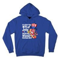 Mens Funny 4th Of July Hot Dog Wiener Comes Out Adult Humor Gift Tall Hoodie