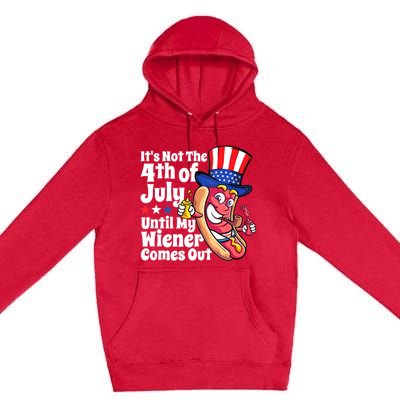 Mens Funny 4th Of July Hot Dog Wiener Comes Out Adult Humor Gift Premium Pullover Hoodie