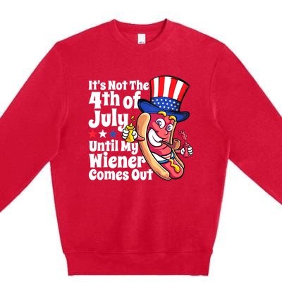 Mens Funny 4th Of July Hot Dog Wiener Comes Out Adult Humor Gift Premium Crewneck Sweatshirt