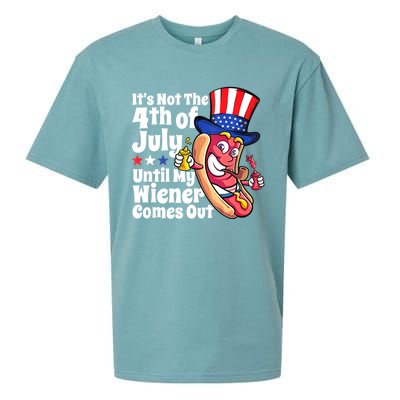 Mens Funny 4th Of July Hot Dog Wiener Comes Out Adult Humor Gift Sueded Cloud Jersey T-Shirt