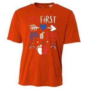 My First 4th Of July Pregnancy Patriotic Reveal Gift Cooling Performance Crew T-Shirt