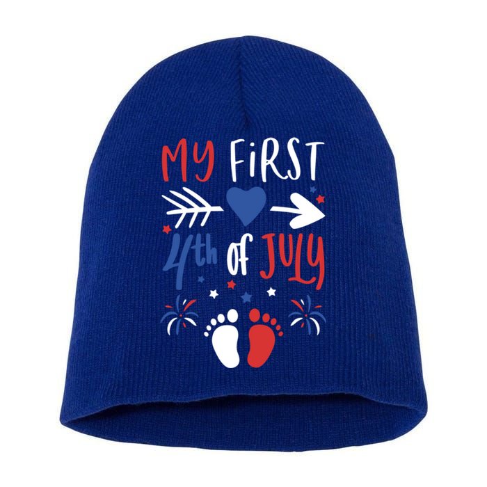 My First 4th Of July Pregnancy Patriotic Reveal Gift Short Acrylic Beanie