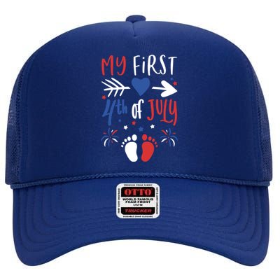 My First 4th Of July Pregnancy Patriotic Reveal Gift High Crown Mesh Back Trucker Hat