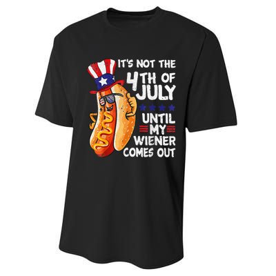 Men Funny 4th Of July HotDog Wiener Comes Out Adult Humor Performance Sprint T-Shirt