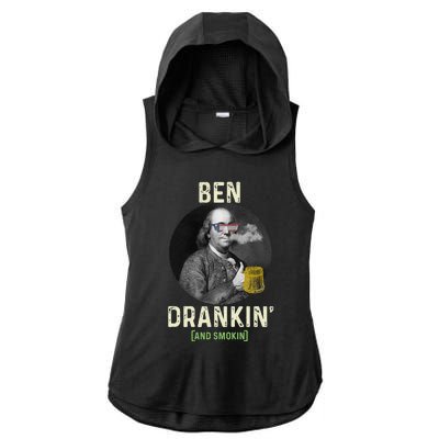 Merica Funny 4th Of July Beer And Weed Gifts Ben Drankin Ladies PosiCharge Tri-Blend Wicking Draft Hoodie Tank