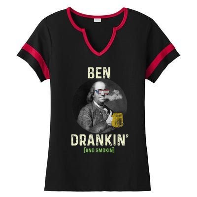 Merica Funny 4th Of July Beer And Weed Gifts Ben Drankin Ladies Halftime Notch Neck Tee