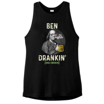 Merica Funny 4th Of July Beer And Weed Gifts Ben Drankin Ladies PosiCharge Tri-Blend Wicking Tank