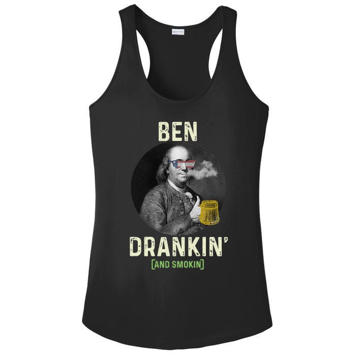 Merica Funny 4th Of July Beer And Weed Gifts Ben Drankin Ladies PosiCharge Competitor Racerback Tank