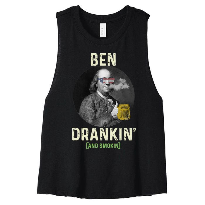 Merica Funny 4th Of July Beer And Weed Gifts Ben Drankin Women's Racerback Cropped Tank