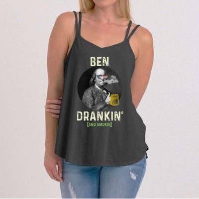 Merica Funny 4th Of July Beer And Weed Gifts Ben Drankin Women's Strappy Tank