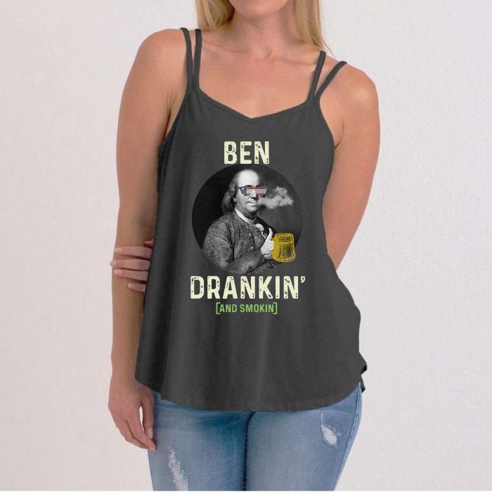 Merica Funny 4th Of July Beer And Weed Gifts Ben Drankin Women's Strappy Tank