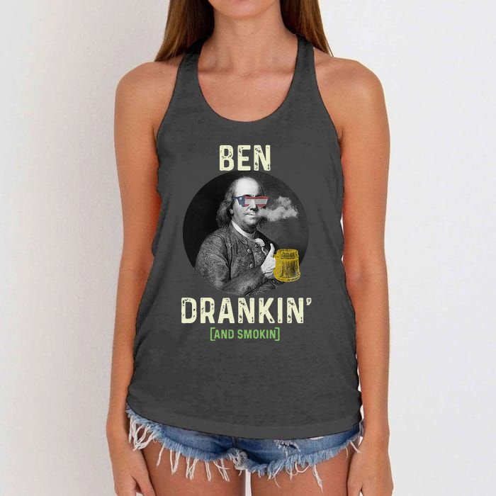 Merica Funny 4th Of July Beer And Weed Gifts Ben Drankin Women's Knotted Racerback Tank