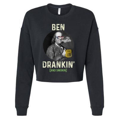 Merica Funny 4th Of July Beer And Weed Gifts Ben Drankin Cropped Pullover Crew