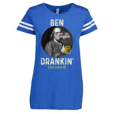 Merica Funny 4th Of July Beer And Weed Gifts Ben Drankin Enza Ladies Jersey Football T-Shirt