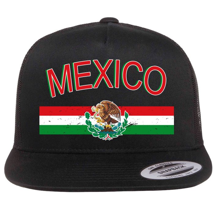 Mexican Flag And Coat Of Arms Mexico Flat Bill Trucker Hat