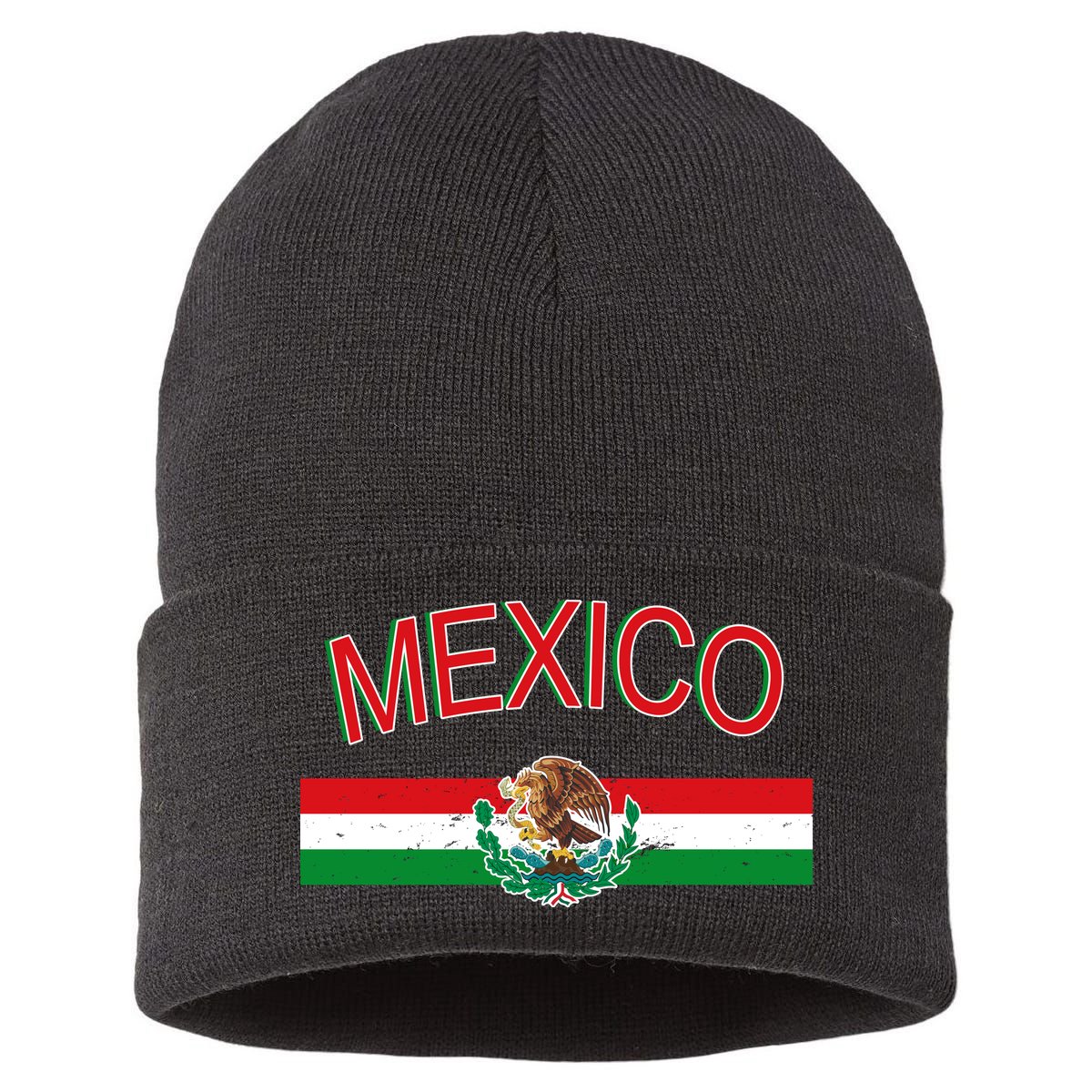 Mexican Flag And Coat Of Arms Mexico Sustainable Knit Beanie