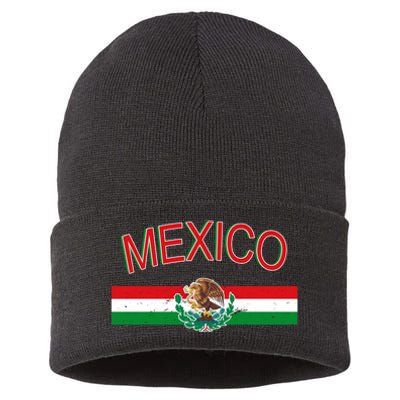 Mexican Flag And Coat Of Arms Mexico Sustainable Knit Beanie