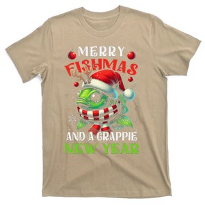 Merry Fishmas And A Crappie New Year Fishing Christmas Santa T-Shirt