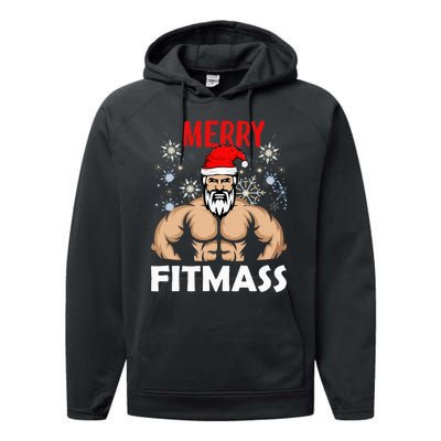 Merry Fitmas and Happy New Year  Santa Lifting Christmas  Performance Fleece Hoodie