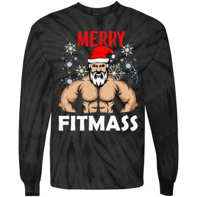 Merry Fitmas and Happy New Year  Santa Lifting Christmas  Tie-Dye Long Sleeve Shirt