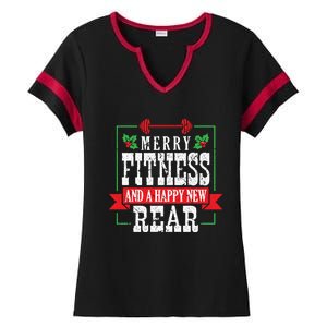 Merry Fitness And A Happy New Rear Christmas Holiday Gym Gift Ladies Halftime Notch Neck Tee