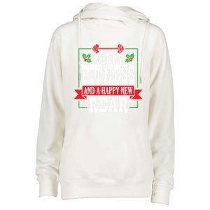 Merry Fitness And A Happy New Rear Christmas Holiday Gym Gift Womens Funnel Neck Pullover Hood