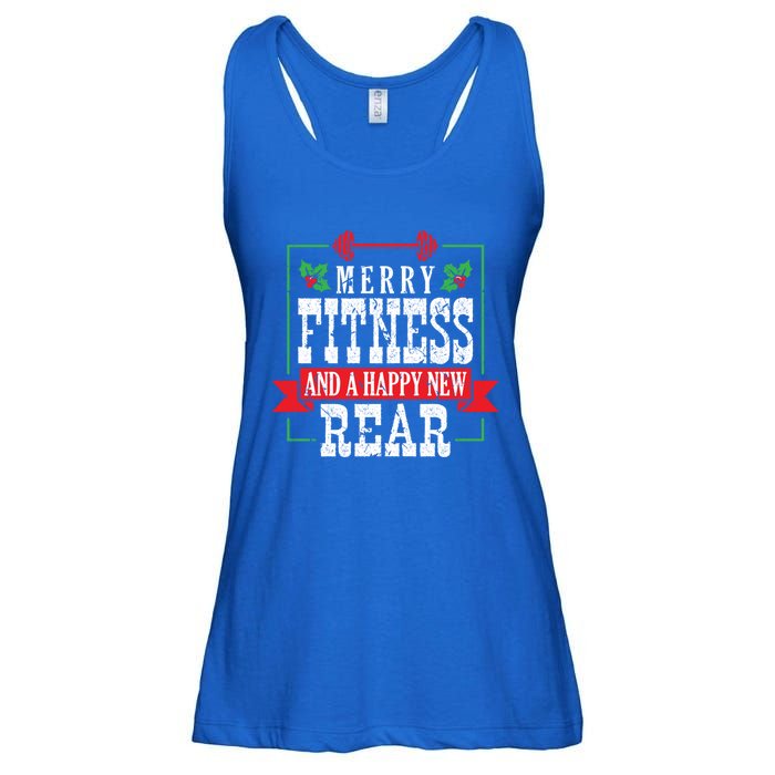 Merry Fitness And A Happy New Rear Christmas Holiday Gym Gift Ladies Essential Flowy Tank