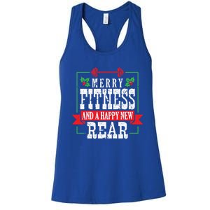 Merry Fitness And A Happy New Rear Christmas Holiday Gym Gift Women's Racerback Tank