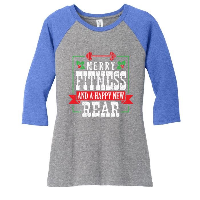 Merry Fitness And A Happy New Rear Christmas Holiday Gym Gift Women's Tri-Blend 3/4-Sleeve Raglan Shirt