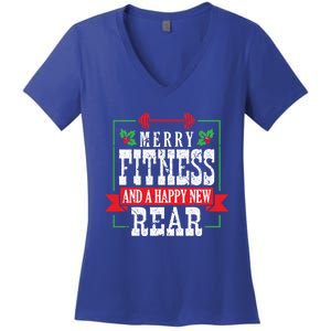 Merry Fitness And A Happy New Rear Christmas Holiday Gym Gift Women's V-Neck T-Shirt