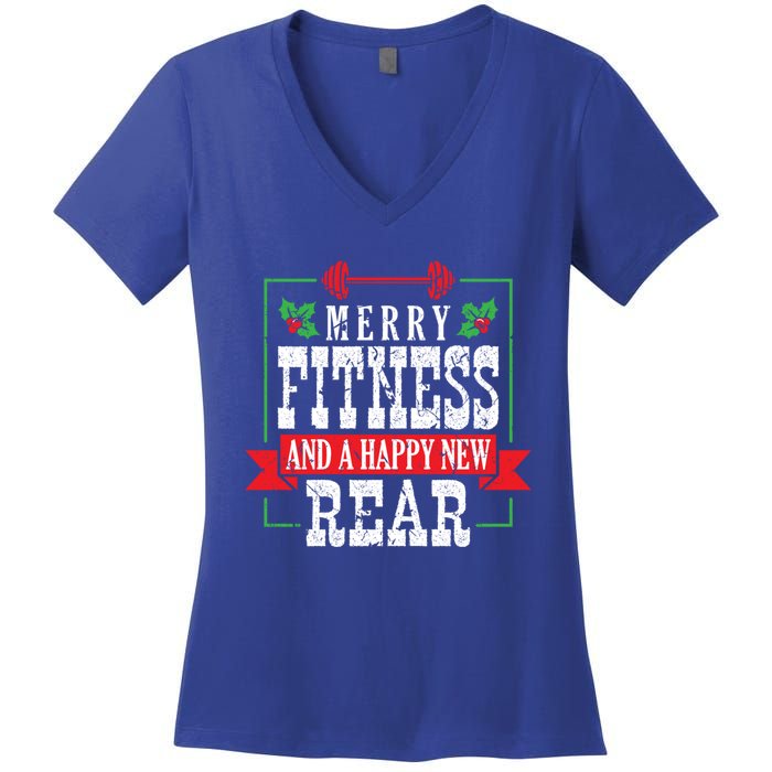 Merry Fitness And A Happy New Rear Christmas Holiday Gym Gift Women's V-Neck T-Shirt