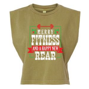 Merry Fitness And A Happy New Rear Christmas Holiday Gym Gift Garment-Dyed Women's Muscle Tee