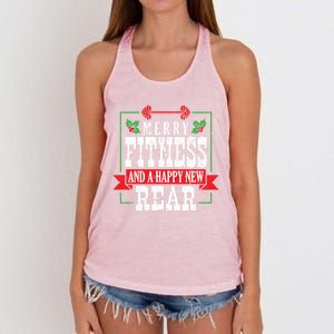 Merry Fitness And A Happy New Rear Christmas Holiday Gym Gift Women's Knotted Racerback Tank