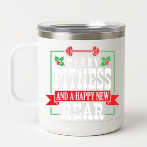 Merry Fitness And A Happy New Rear Christmas Holiday Gym Gift 12 oz Stainless Steel Tumbler Cup