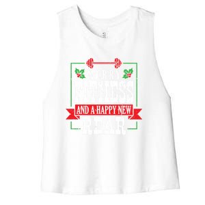 Merry Fitness And A Happy New Rear Christmas Holiday Gym Gift Women's Racerback Cropped Tank