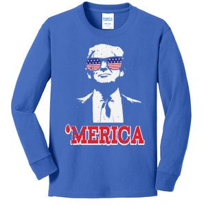 Merica Funny American Flag Trump 2020 Gift Kids Long Sleeve Shirt