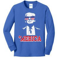 Merica Funny American Flag Trump 2020 Gift Kids Long Sleeve Shirt