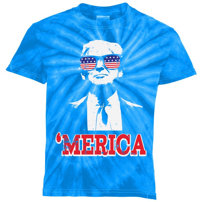 Merica Funny American Flag Trump 2020 Gift Kids Tie-Dye T-Shirt