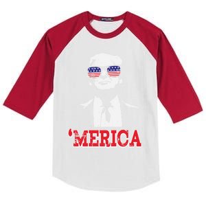 Merica Funny American Flag Trump 2020 Gift Kids Colorblock Raglan Jersey